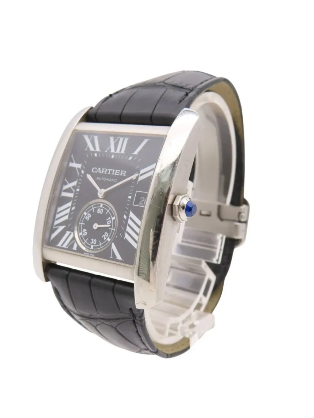 Cartier Tank MC Automatic Watch SS Matte Croco Black Dial
